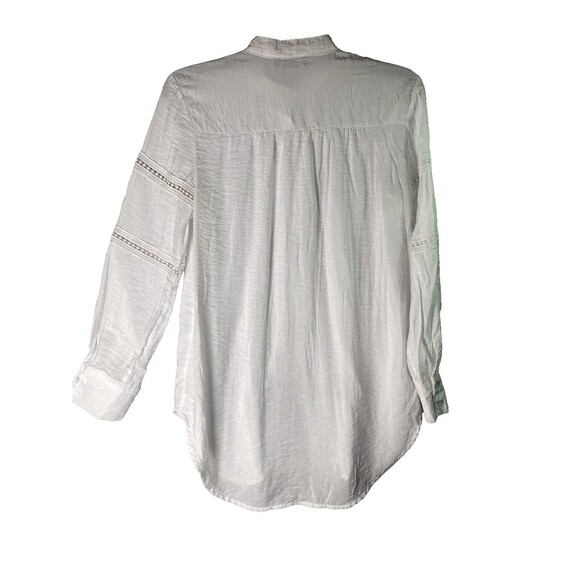 18 Centimeters Blouse Womens M White Trimmed Long Sleeve Band Collar Button Top - Picture 2 of 12